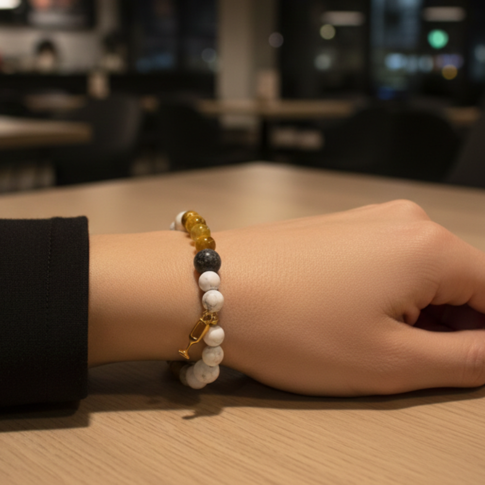 Pulsera uva blanca caliza - Ojo de tigre