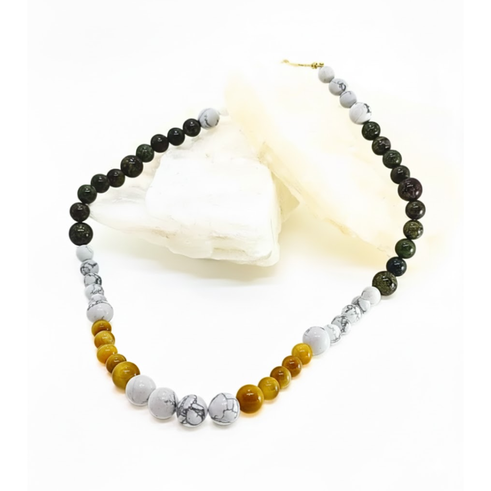 Collar uva blanca caliza - Ojo de tigre