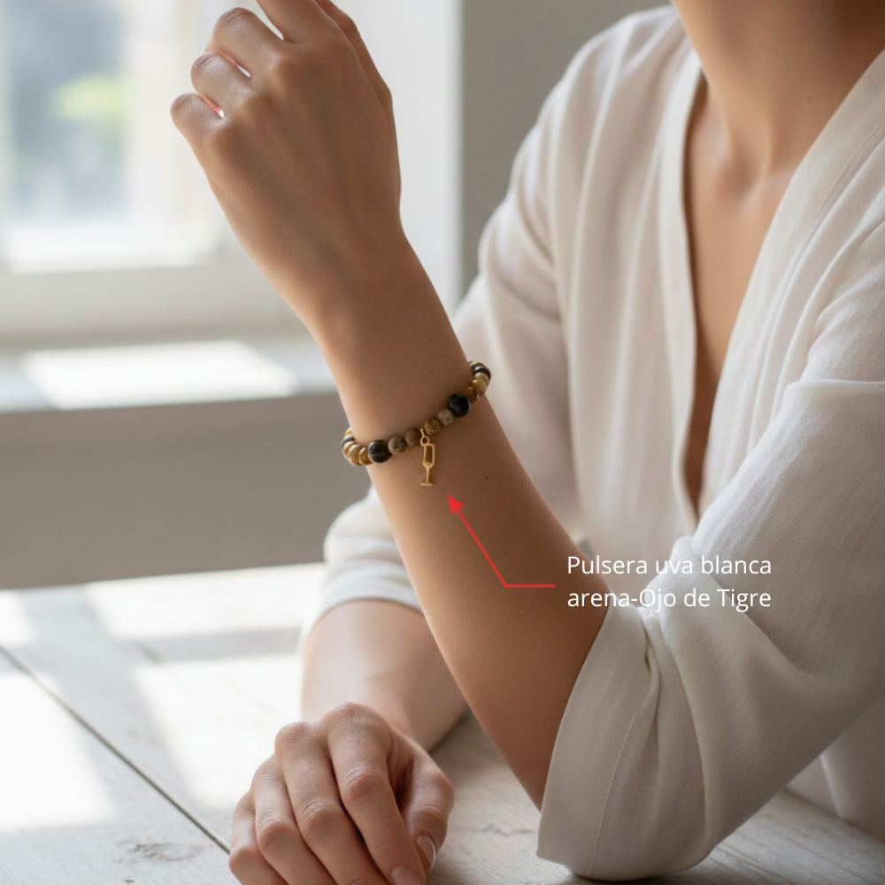 Pulsera uva blanca arena - Ojo de Tiigre